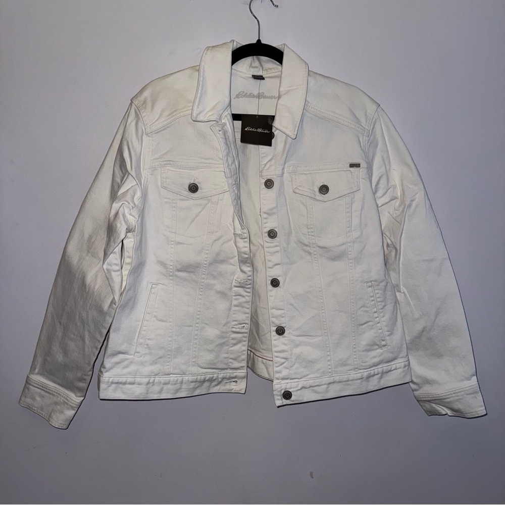 Eddie Bauer women’s size XXL white denim button up jacket new with tags